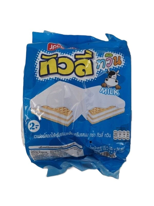 Milk cream filled wafers coated with milk cream